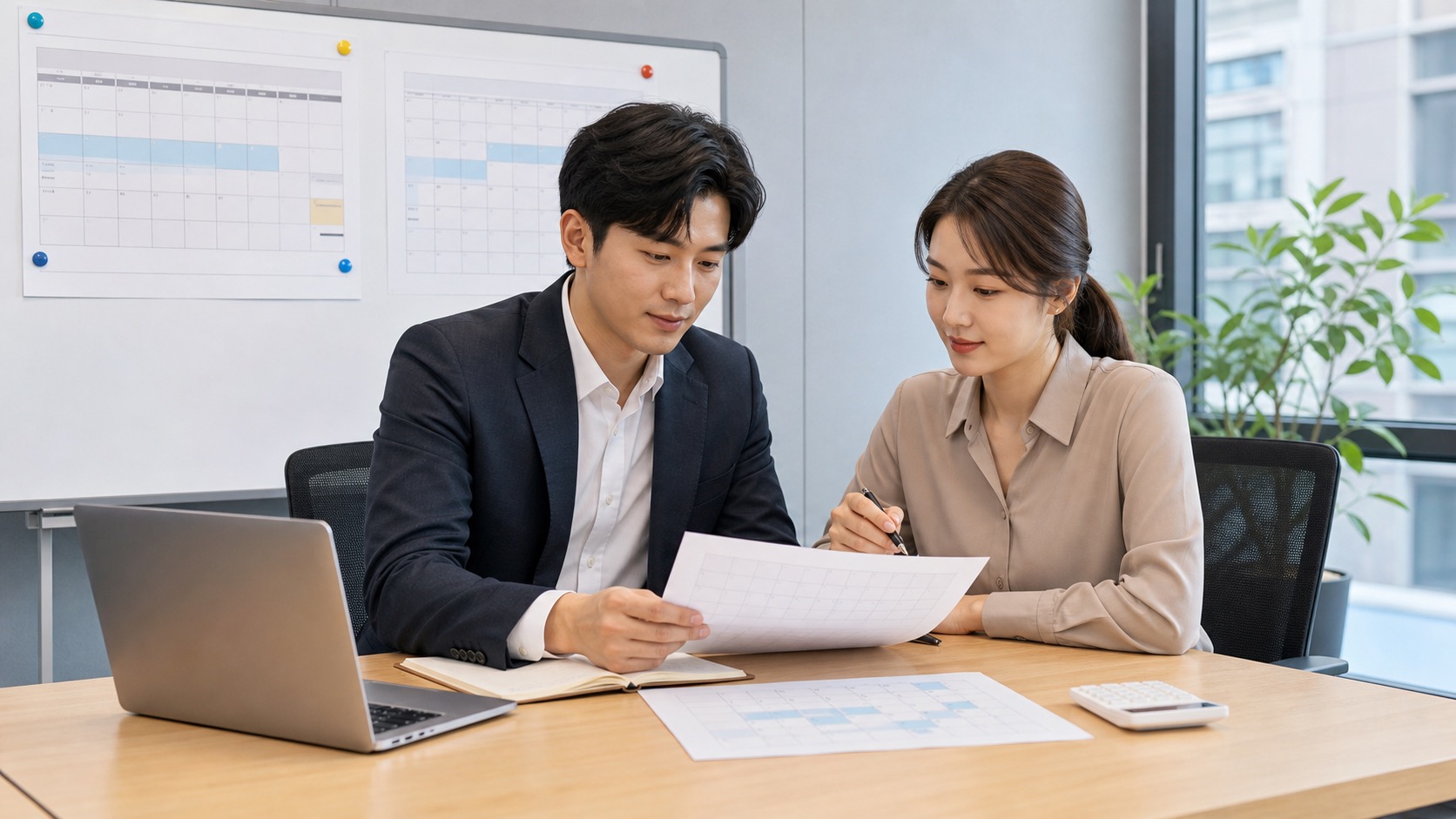 출근 기록과 연차 일수를 함께 확인하는 직장인과 인사 담당자