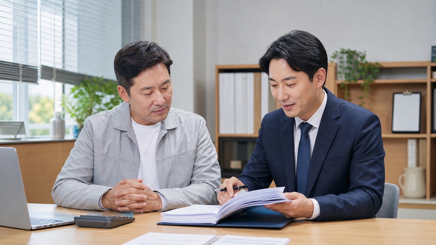 폐업 뒤 종합소득세 신고 자료를 세무 상담자와 확인하는 개인사업자