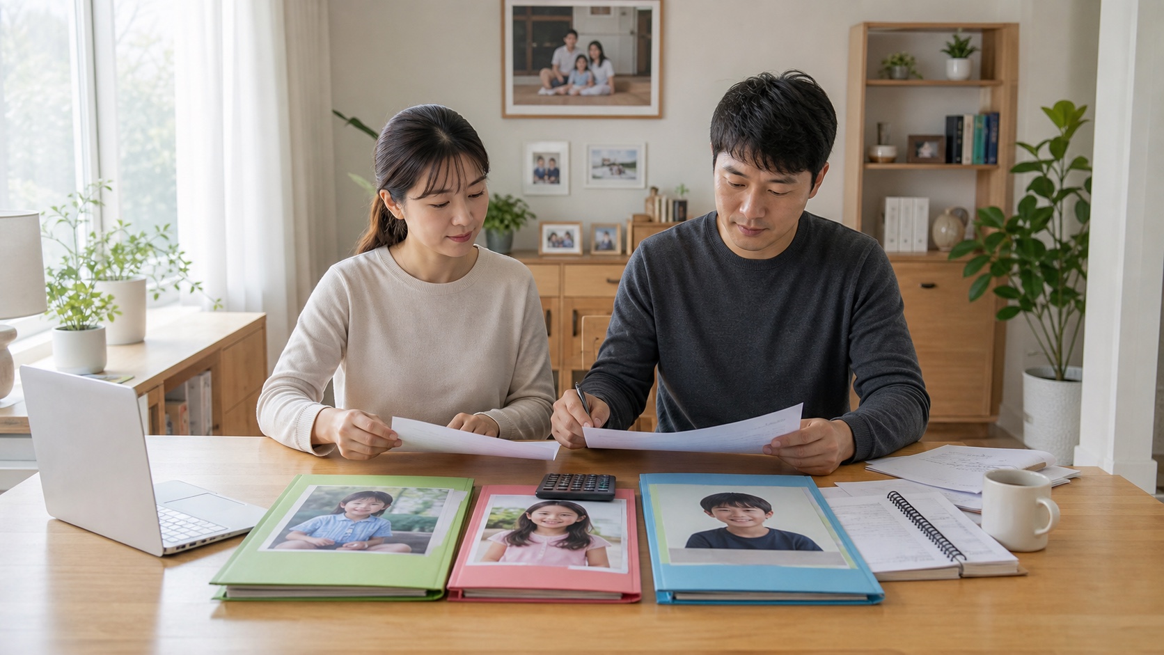 부모가 자녀 수별 25만원 55만원 95만원 세액공제 표를 계산하는 모습