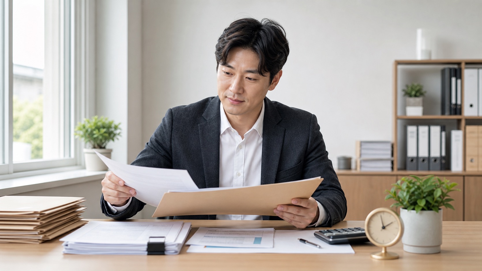 직원 급여 자료를 검토하며 제출 대상을 확인하는 사업장 관리자