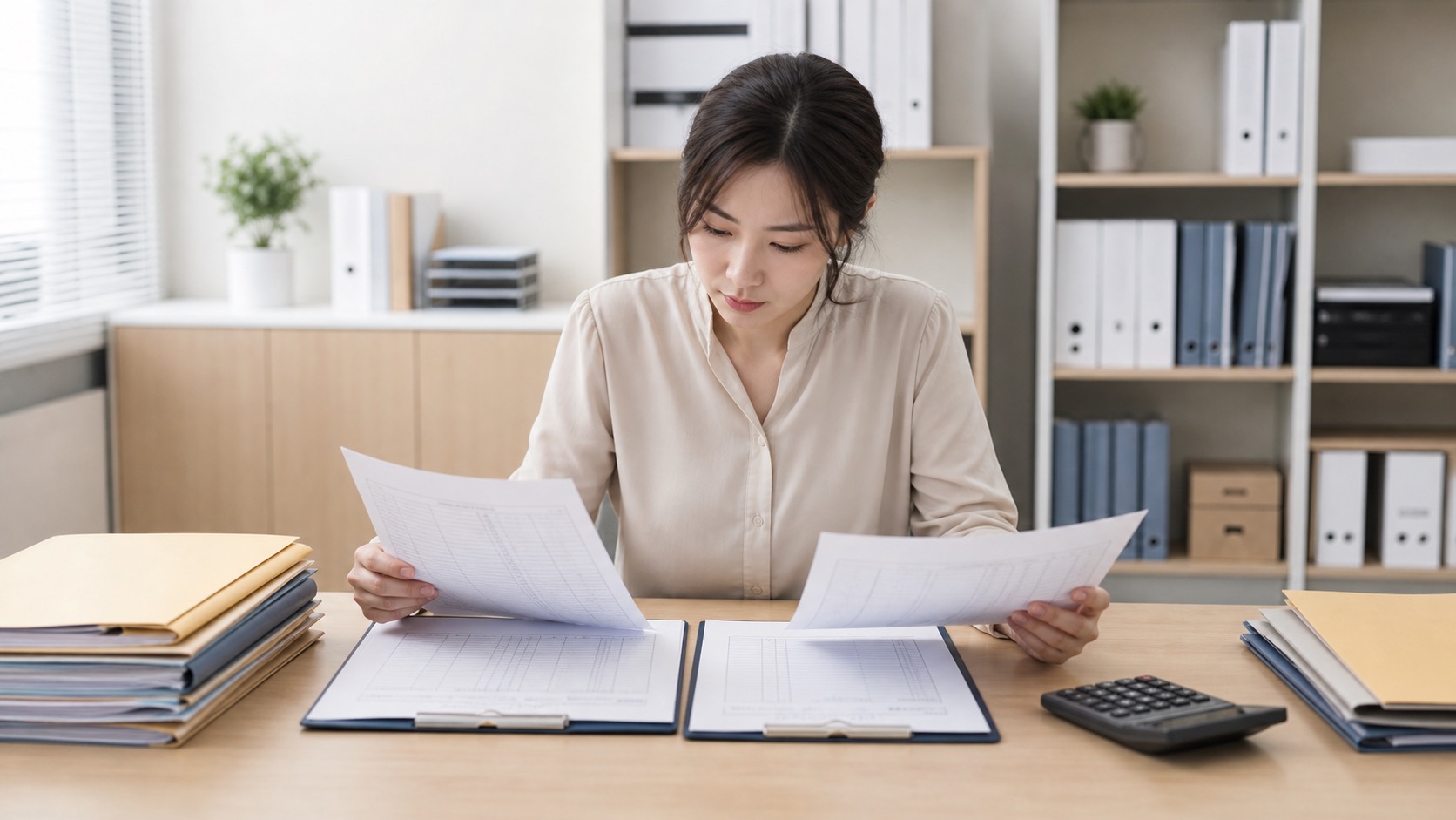 직원별 지급 자료를 비교하며 간이지급명세서를 검토하는 담당자