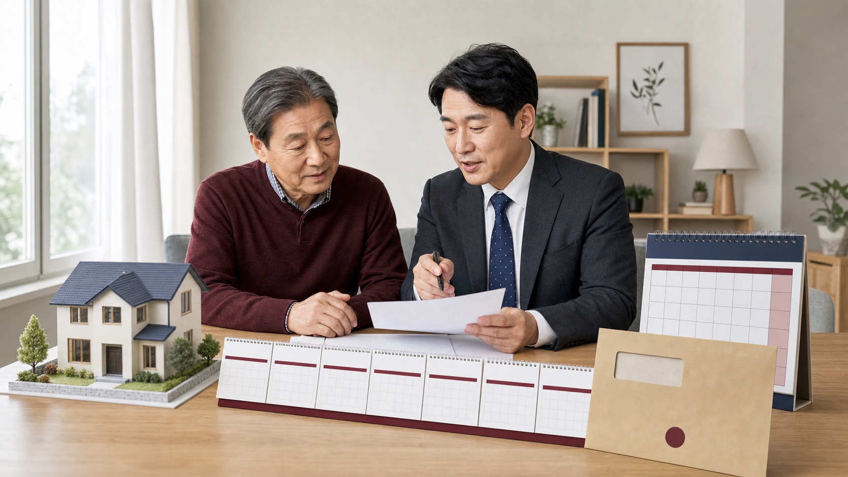 장기 보유 고령 주택 소유자가 12월 종부세 고지서와 세액공제표를 확인하는 모습