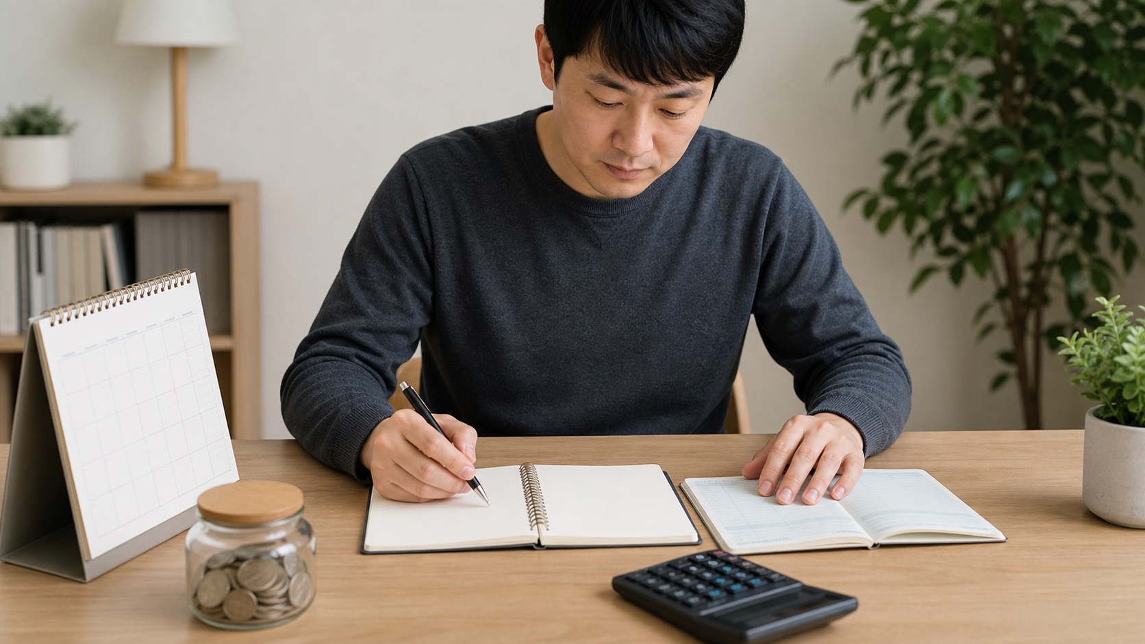 연말 납입 계획표와 계산기를 놓고 연금계좌 납입 일정을 정리하는 모습