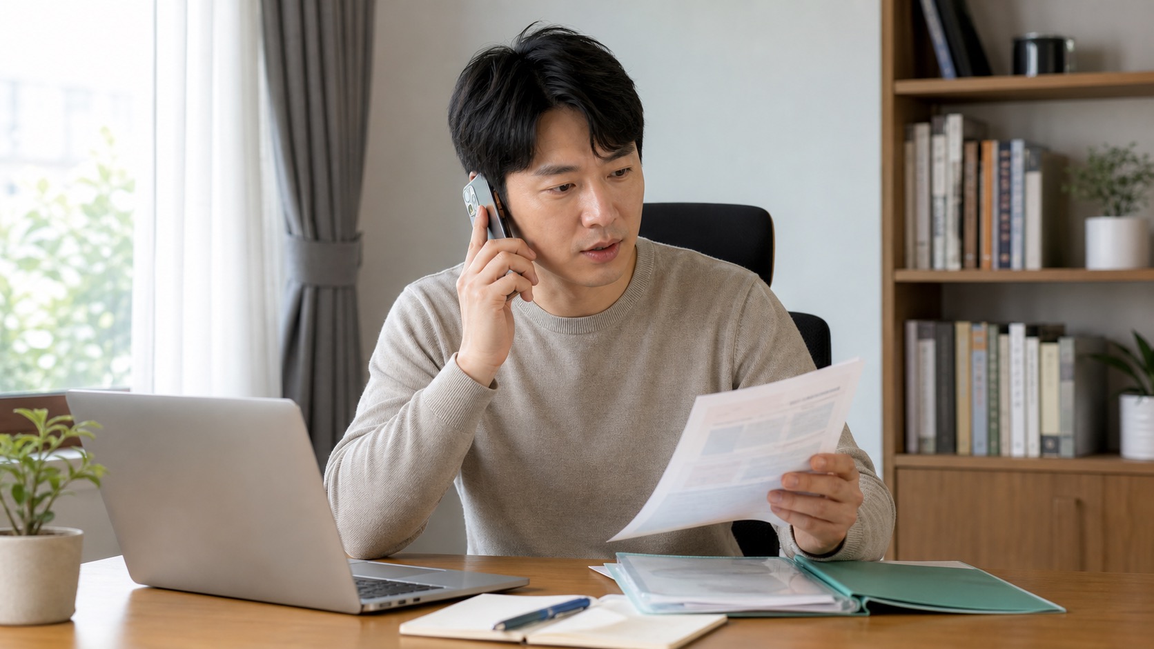주민세 고지서를 보며 관할 세무 부서에 문의하는 주민