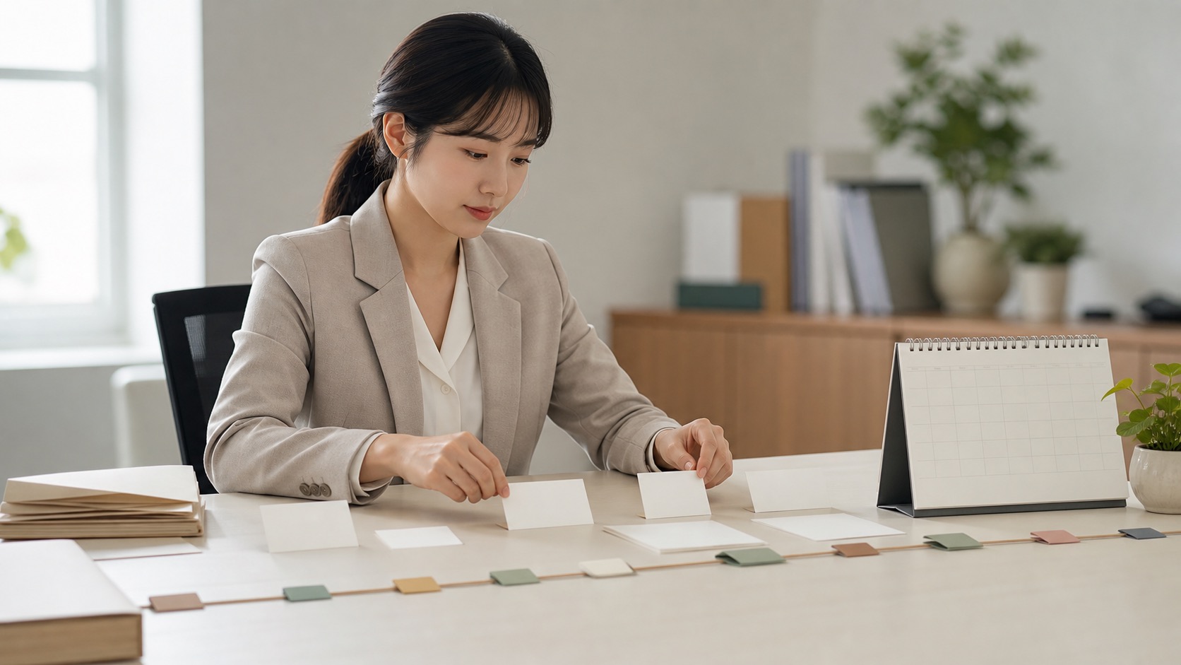 근속기간 자료와 달력을 확인하는 인사 담당자