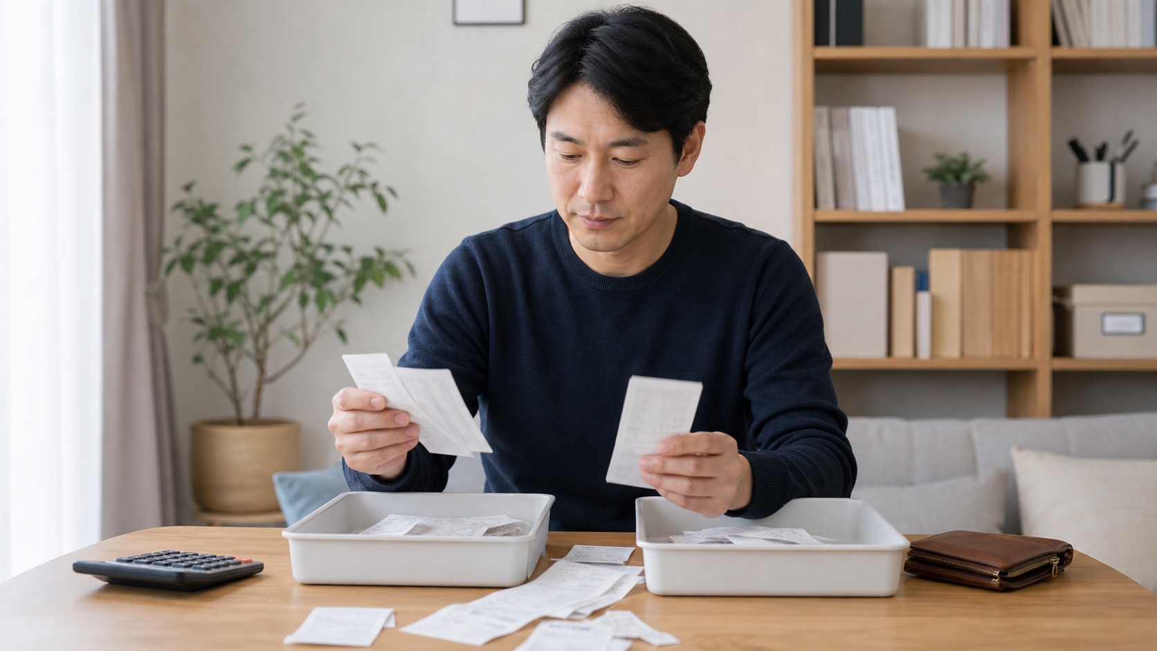 사업 지출 영수증을 두 종류의 보관함으로 나눠 확인하는 사업자