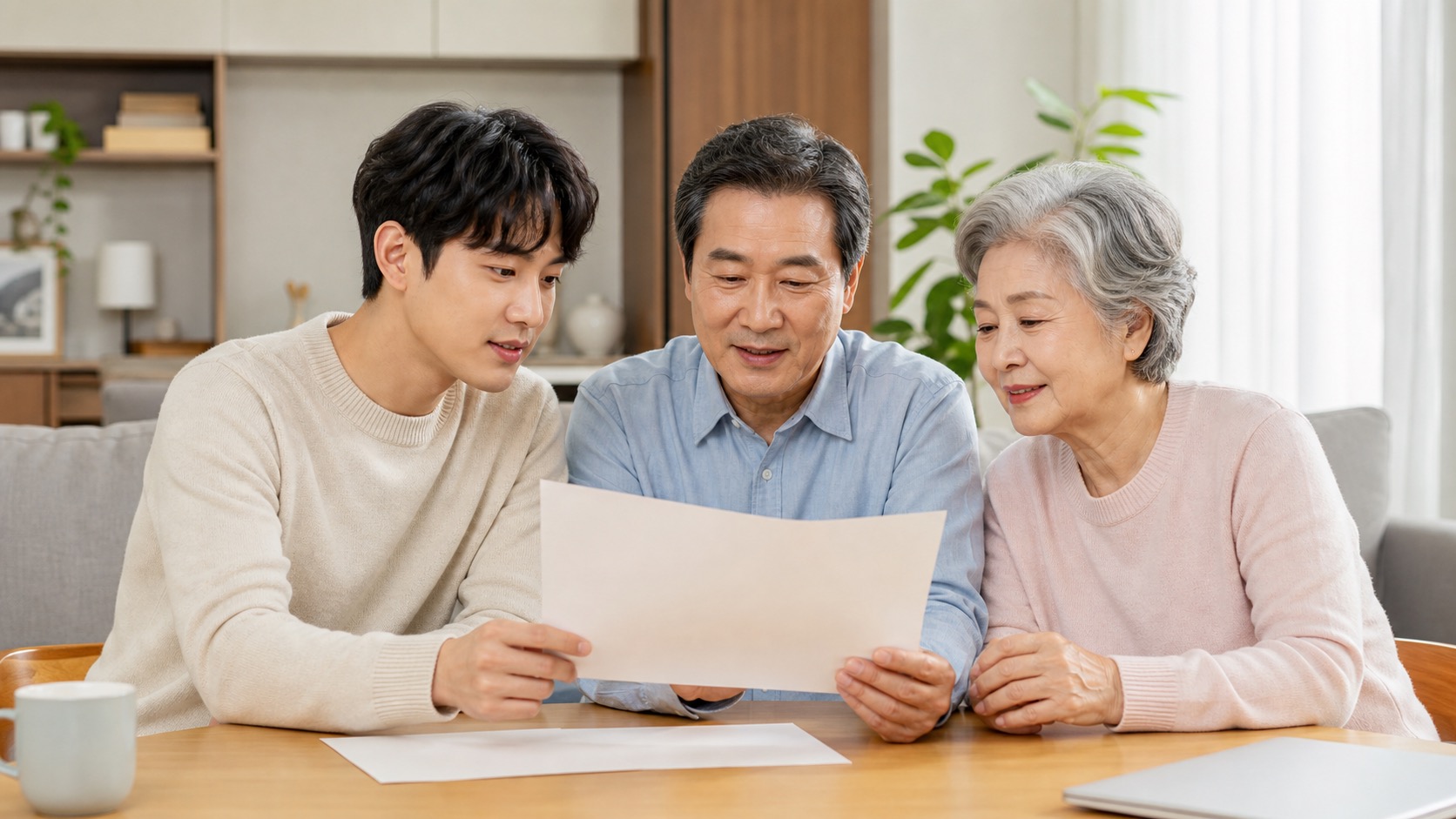 세대가 다른 가족이 연말정산 자료를 함께 확인하는 모습