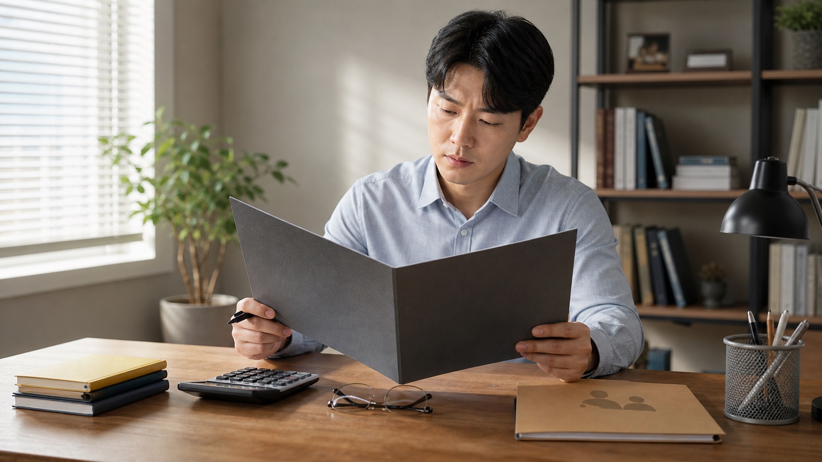 부양가족의 소득 자료를 확인하는 직장인