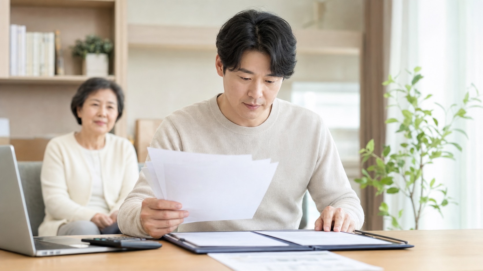 부양가족 서류를 확인하며 연말정산을 준비하는 직장인